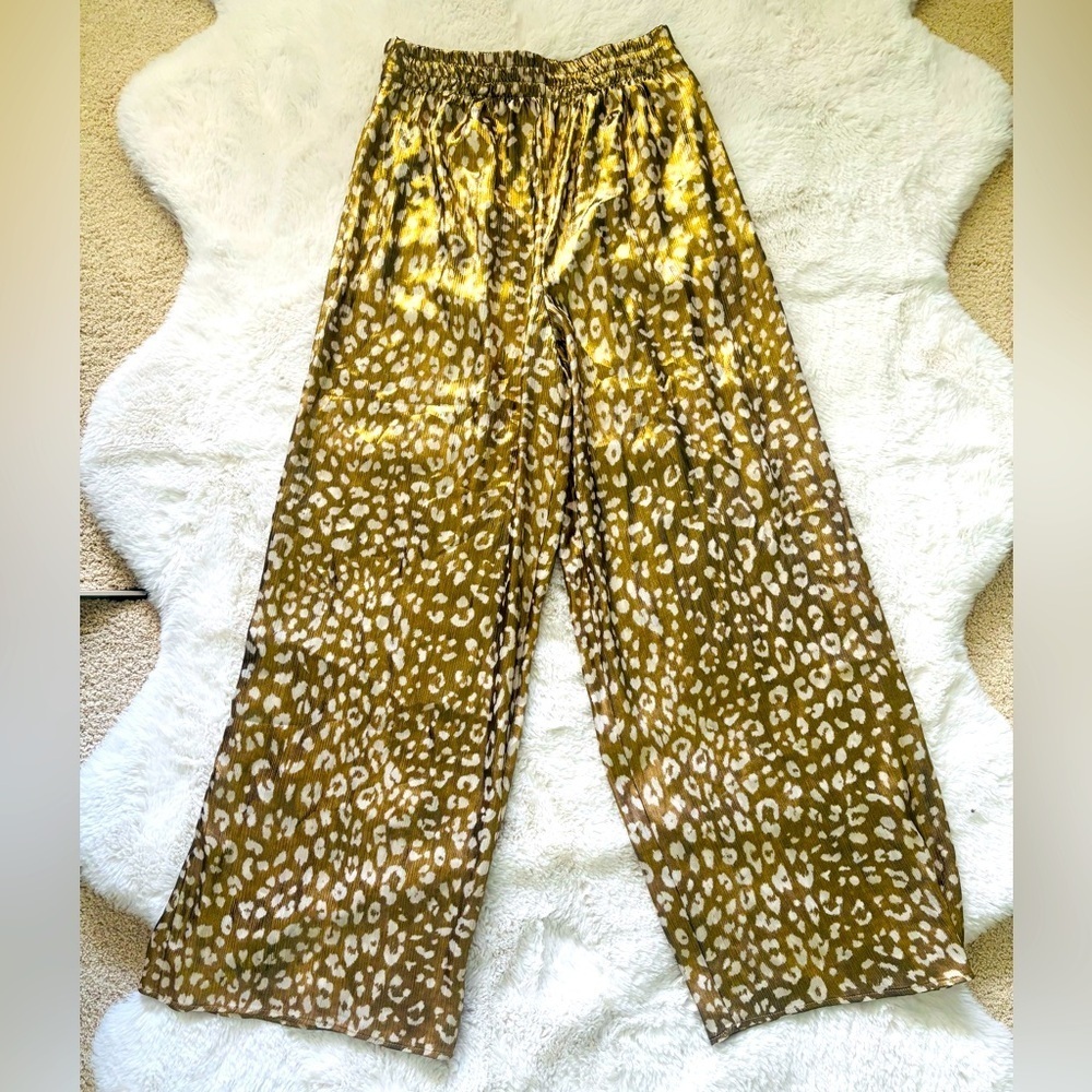 Zara Sheer Metallic Leopard Print Pant Slacks Size Large